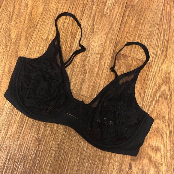 NWOT Body by Victoria Victoria’s Secret Black Lace Unlined Lace Demi Bra 34DD - Picture 1 of 14